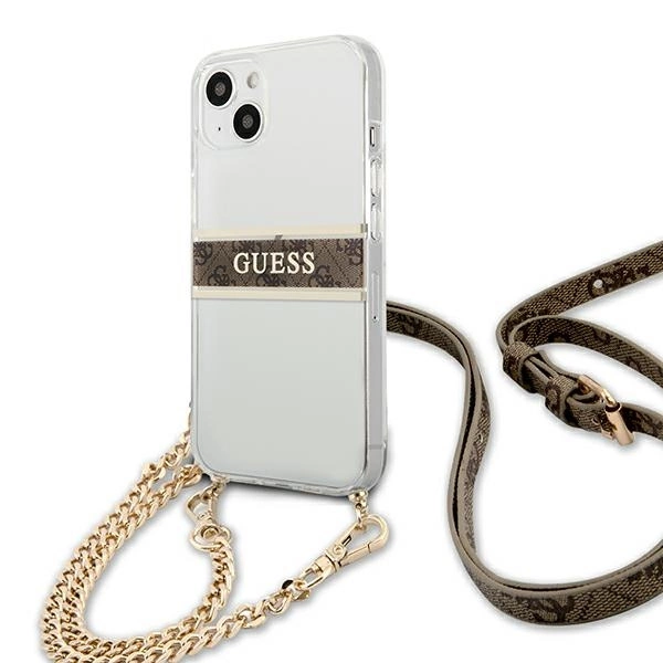 Guess GUHCP13SKC4GBGO iPhone 13 mini 5.4" Transparent hardcase 4G Brown Strap Gold Chaineng