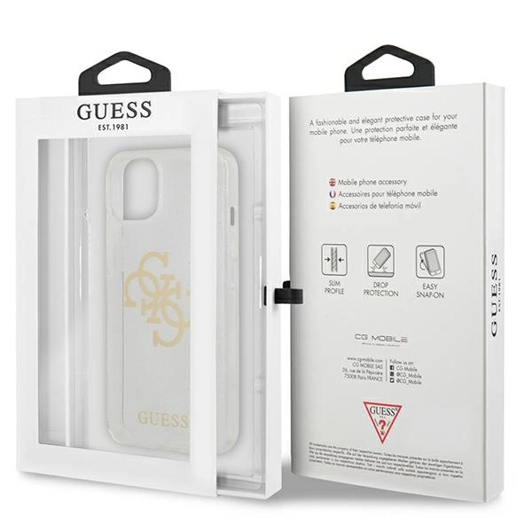 Guess GUHCP13SPCUGL4GTR iPhone 13 mini 5.4" transparent hard case Glitter 4G Big Logoeng