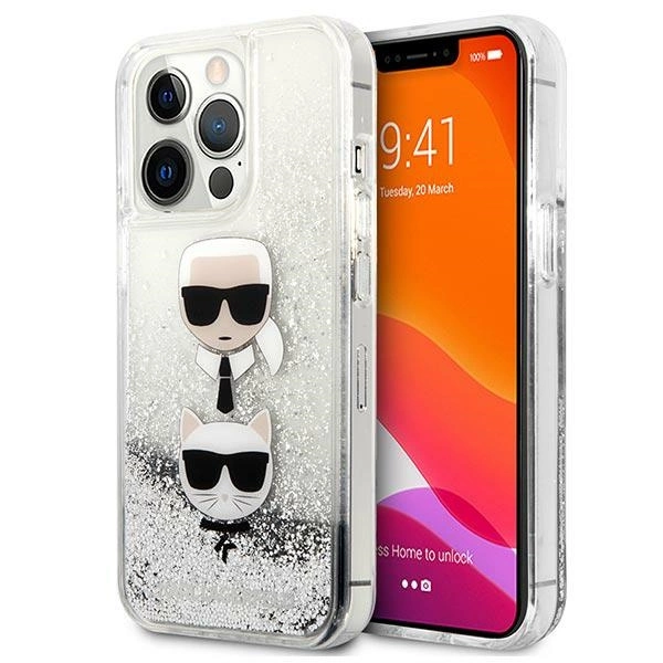 Karl Lagerfeld KLHCP13LKICGLS iPhone 13 Pro / 13 6,1" srebrny/silver hardcase Liquid Glitter Karl&Choupette Headeng