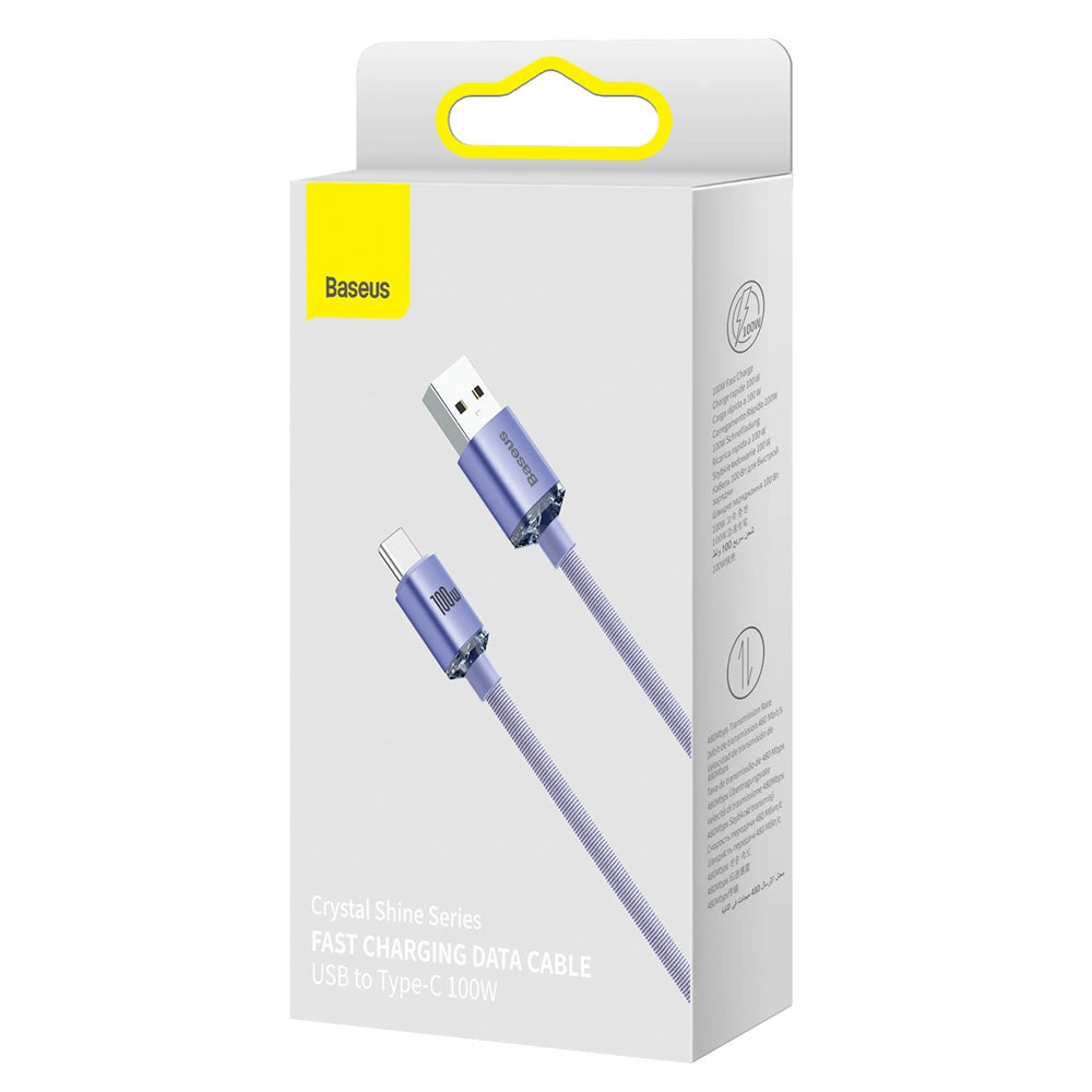 Baseus Crystal Shine Series cable USB cable for fast charging and data transfer USB Type A - USB Type C 100W 2m purple (CAJY000505)eng
