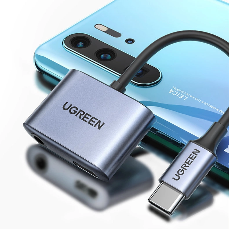 Ugreen audio adapter USB Type C (male) - USB Type C PD QC (female) + 3.5mm mini jack (female) gray (CM231)eng
