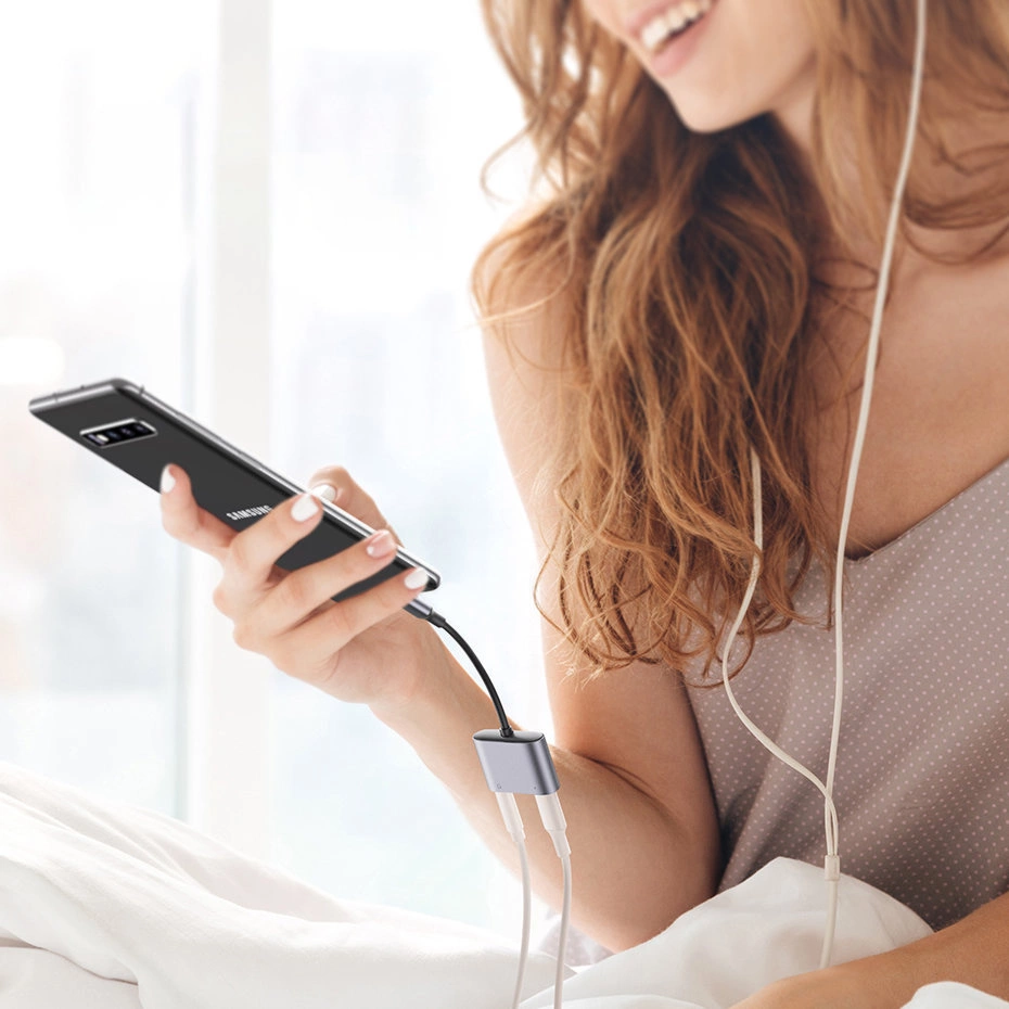 Ugreen audio adapter USB Type C (male) - USB Type C PD QC (female) + 3.5mm mini jack (female) gray (CM231)eng
