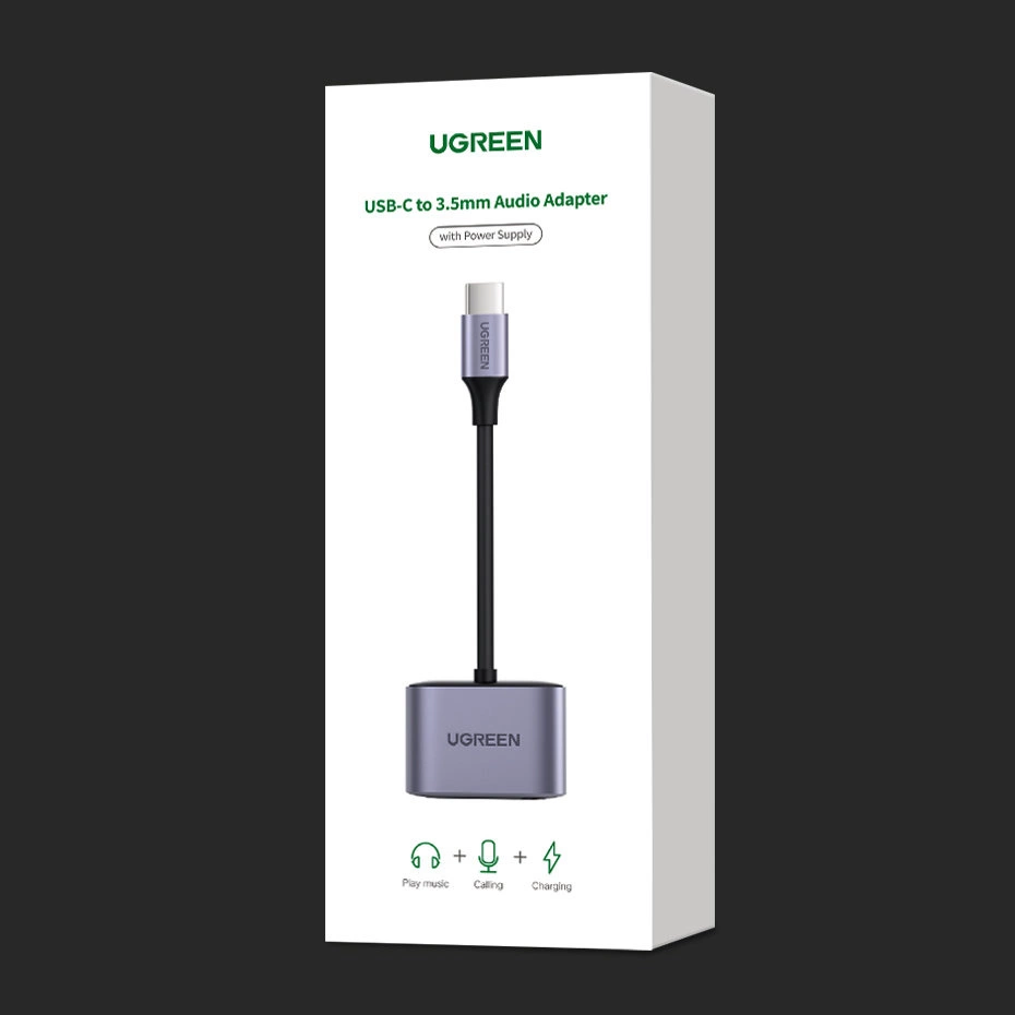 Ugreen audio adapter USB Type C (male) - USB Type C PD QC (female) + 3.5mm mini jack (female) gray (CM231)eng