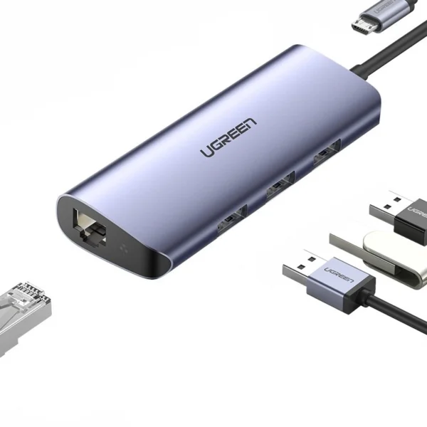 Ugreen multifunctional adapter HUB USB Type C - 3 x USB / Ethernet RJ-45 / micro USB gray (CM252)eng