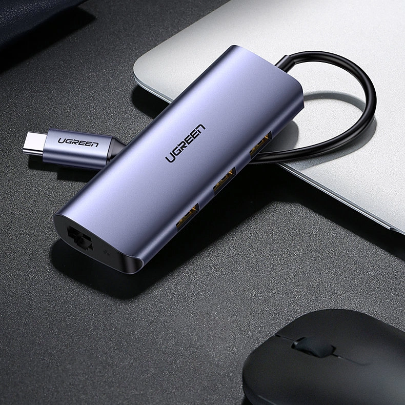 Ugreen multifunctional adapter HUB USB Type C - 3 x USB / Ethernet RJ-45 / micro USB gray (CM252)eng