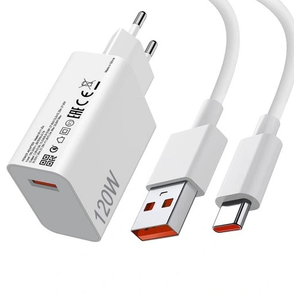 8521510e75aa02ad6699fae2cfd91e97 XIAOMI original charger USB A QC3.0 3A 120W MDY-16-EN + data cable USB A to Type C 6A 1m white bulk
