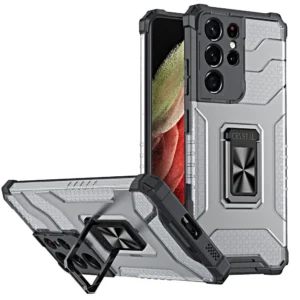 Crystal Ring Case tough hybrid cover + magnetic holder for Samsung Galaxy S22 Ultra blackeng