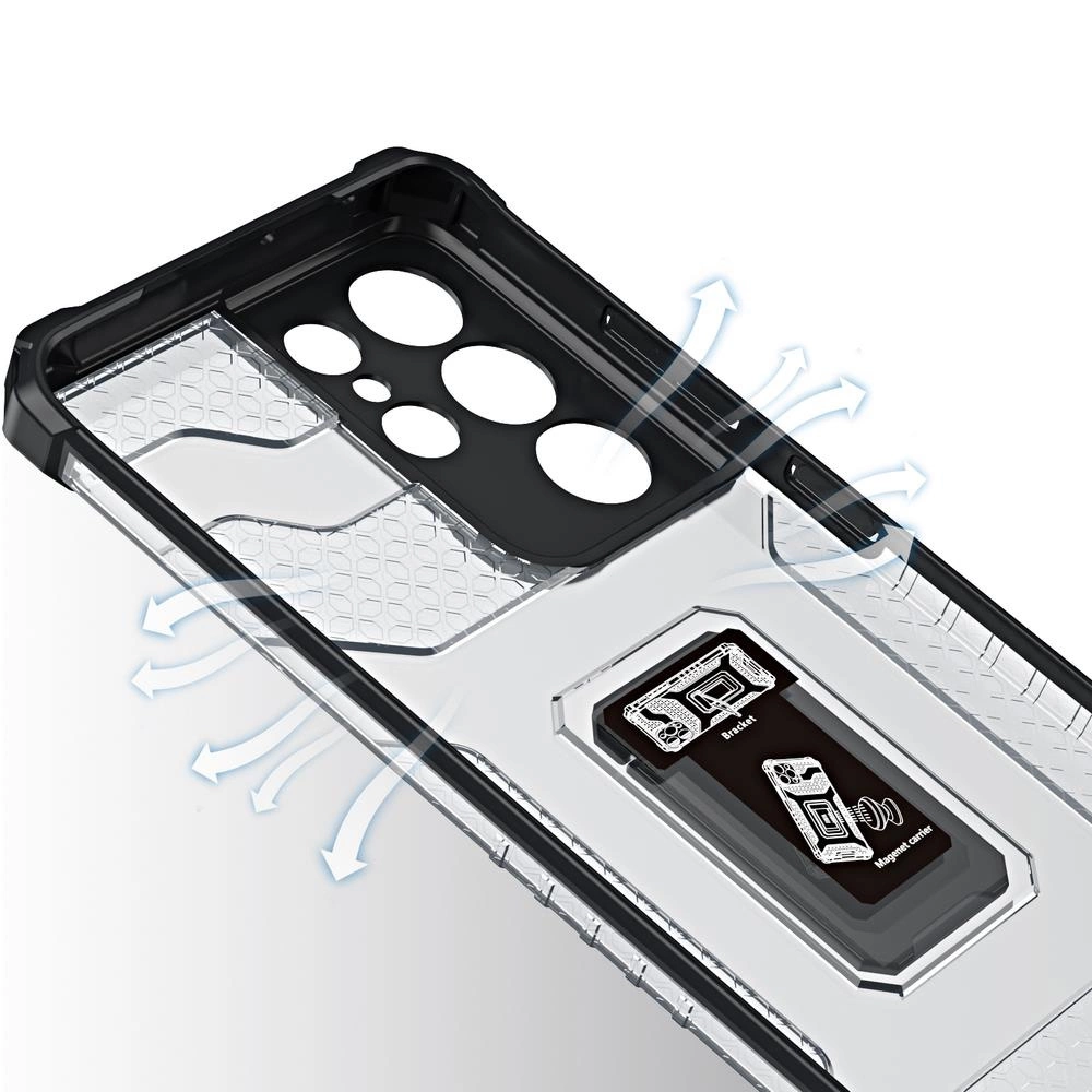Crystal Ring Case tough hybrid cover + magnetic holder for Samsung Galaxy S22 Ultra blackeng