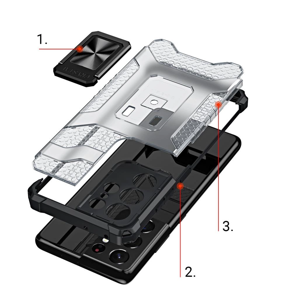 Crystal Ring Case tough hybrid cover + magnetic holder for Samsung Galaxy S22 Ultra blackeng