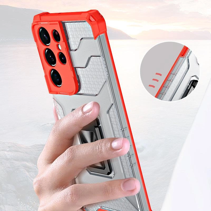 Crystal Ring Case tough hybrid cover + magnetic holder for Samsung Galaxy S22 Ultra blackeng