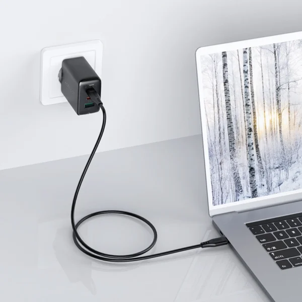 Acefast 2in1 wall charger 2x USB-C / USB-A 65W, PD, QC 3.0, AFC, FCP (set with USB-C 1.2m cable) black (A13 black)eng