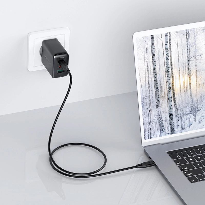 Acefast 2in1 wall charger 2x USB-C / USB-A 65W, PD, QC 3.0, AFC, FCP (set with USB-C 1.2m cable) black (A13 black)eng