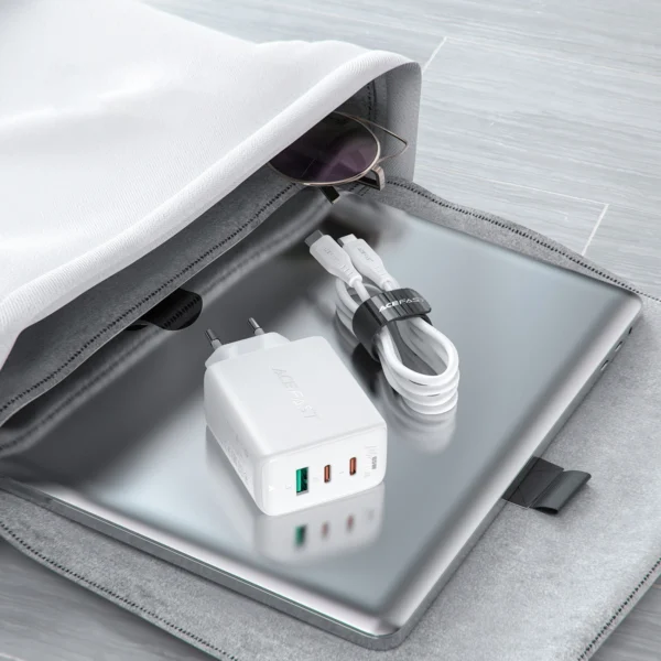 Acefast 2in1 wall charger 2x USB-C / USB-A 65W, PD, QC 3.0, AFC, FCP (set with USB-C 1.2m cable) white (A13 white)eng