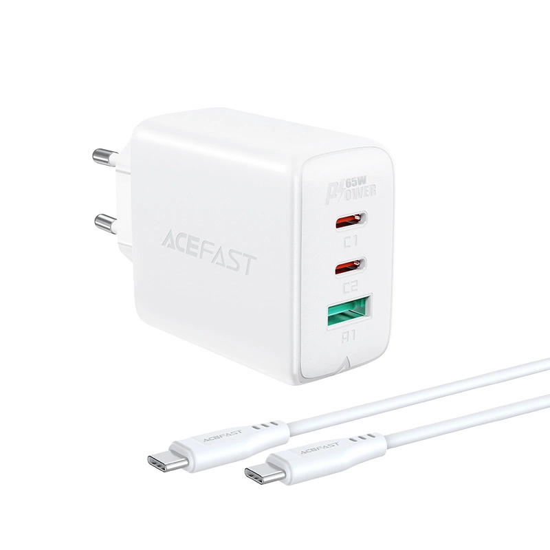 Acefast 2in1 wall charger 2x USB-C / USB-A 65W, PD, QC 3.0, AFC, FCP (set with USB-C 1.2m cable) white (A13 white)eng