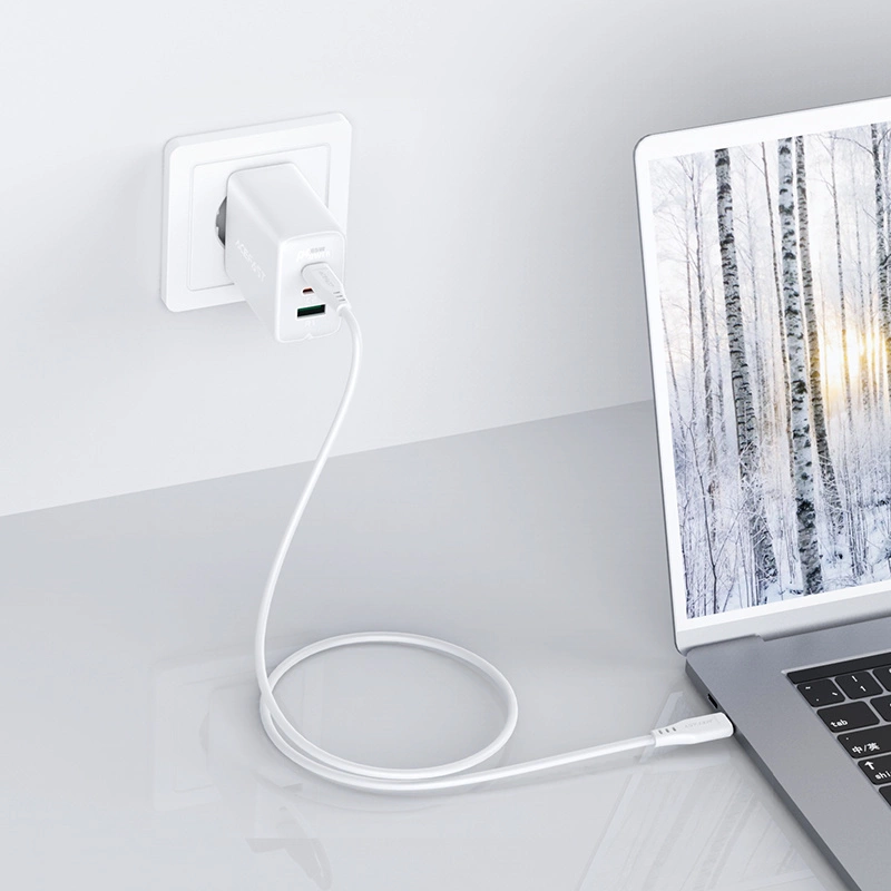 Acefast 2in1 wall charger 2x USB-C / USB-A 65W, PD, QC 3.0, AFC, FCP (set with USB-C 1.2m cable) white (A13 white)eng