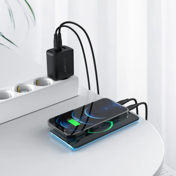 Acefast 2in1 wall charger 2x USB-C / USB-A 65W, PD, QC 3.0, AFC, FCP (set with USB-C 1.2m cable) white (A13 white)eng