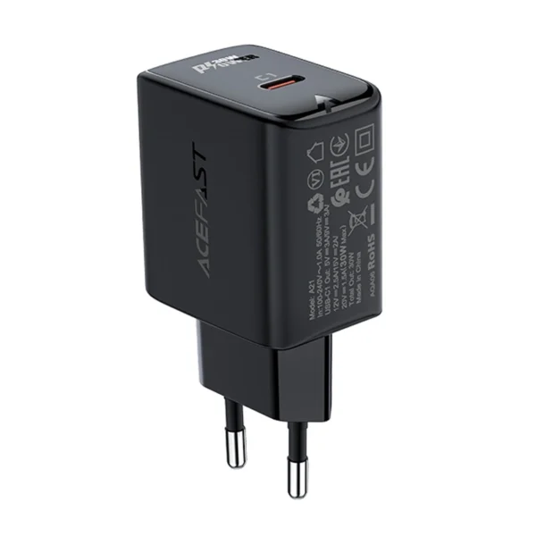 Acefast GaN USB Type-C 30W charger, PD, QC 3.0, AFC, FCP black (A21 black)eng