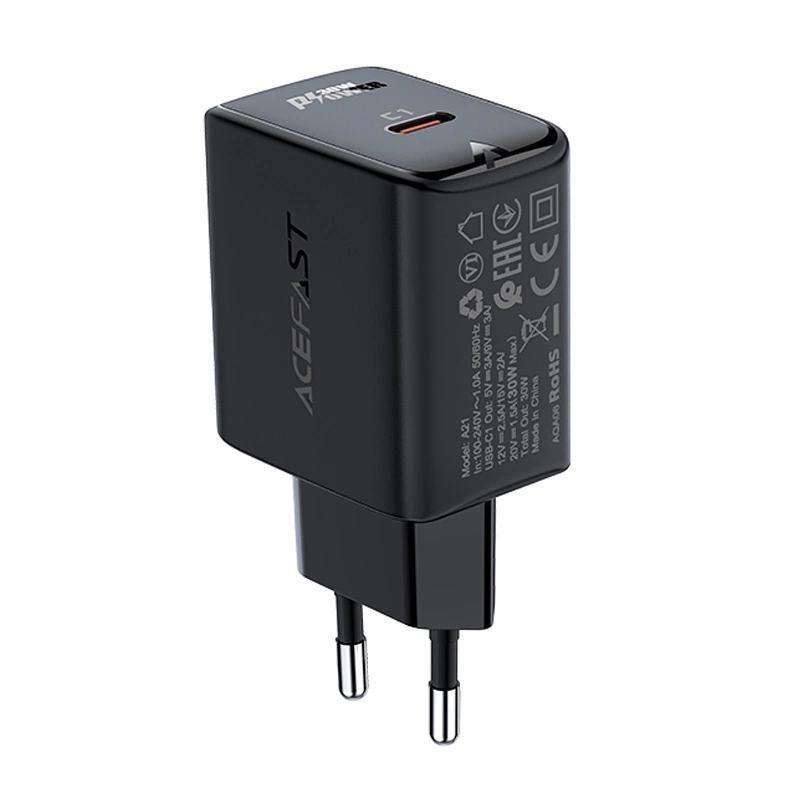 Acefast GaN USB Type-C 30W charger, PD, QC 3.0, AFC, FCP black (A21 black)eng