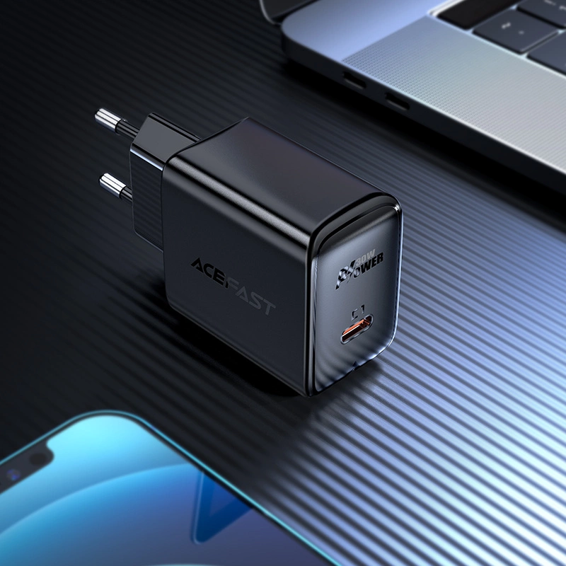 Acefast GaN USB Type-C 30W charger, PD, QC 3.0, AFC, FCP black (A21 black)eng