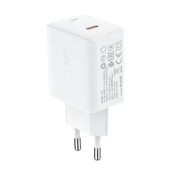 Acefast charger GaN USB Type C 30W, PD, QC 3.0, AFC, FCP white (A21 white)eng