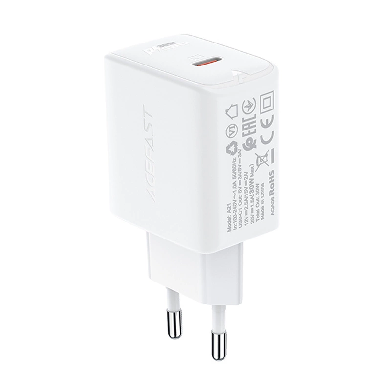 Acefast charger GaN USB Type C 30W, PD, QC 3.0, AFC, FCP white (A21 white)eng