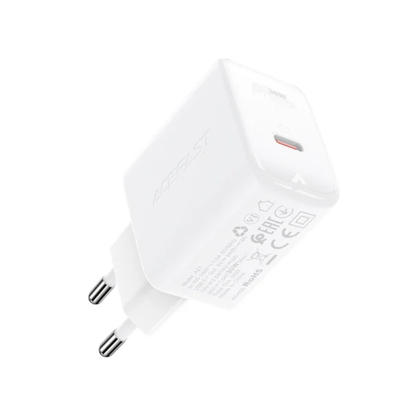 Acefast charger GaN USB Type C 30W, PD, QC 3.0, AFC, FCP white (A21 white)eng