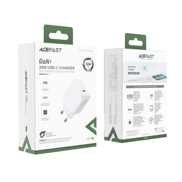 Acefast charger GaN USB Type C 30W, PD, QC 3.0, AFC, FCP white (A21 white)eng