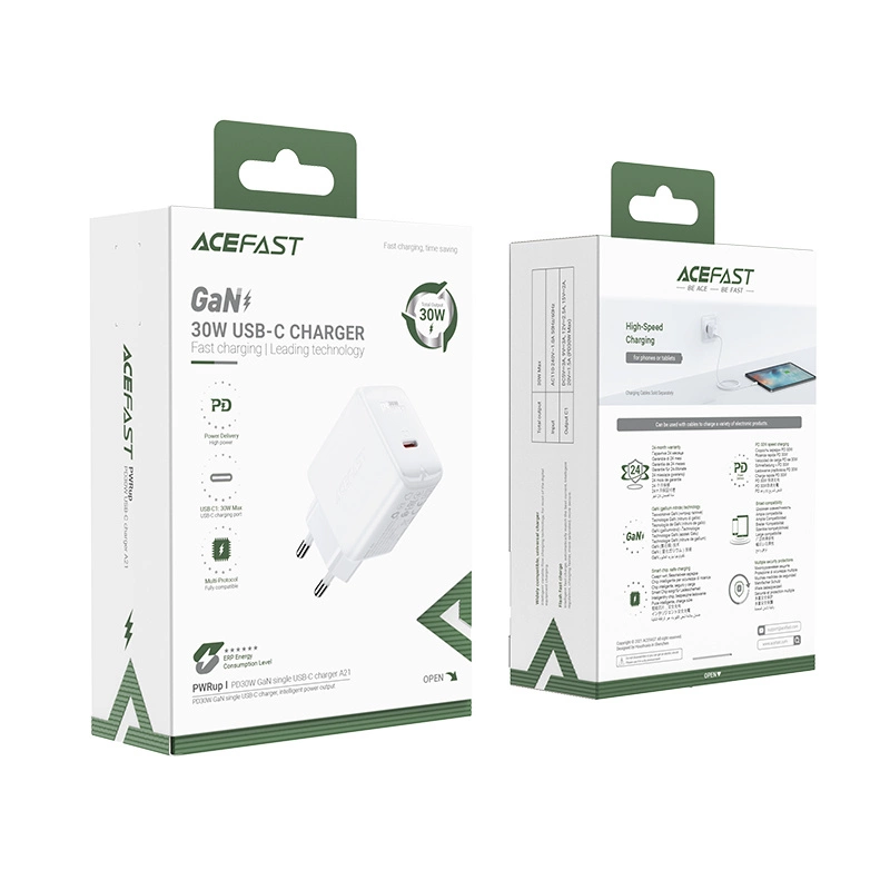 Acefast charger GaN USB Type C 30W, PD, QC 3.0, AFC, FCP white (A21 white)eng