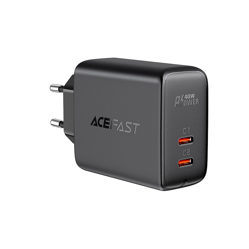 Acefast charger 2x USB Type C 40W, PPS, PD, QC 3.0, AFC, FCP black (A9 black)eng