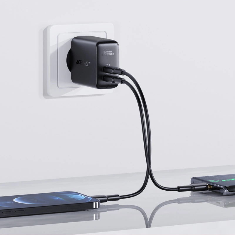 Acefast charger 2x USB Type C 40W, PPS, PD, QC 3.0, AFC, FCP black (A9 black)eng