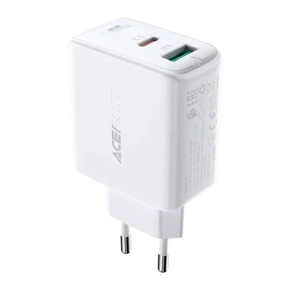 Acefast wall charger USB Type C / USB 32W, PPS, PD, QC 3.0, AFC, FCP white (A5 white)eng