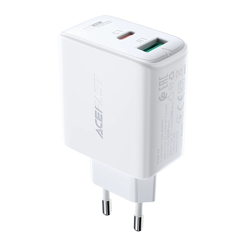 Acefast wall charger USB Type C / USB 32W, PPS, PD, QC 3.0, AFC, FCP white (A5 white)eng