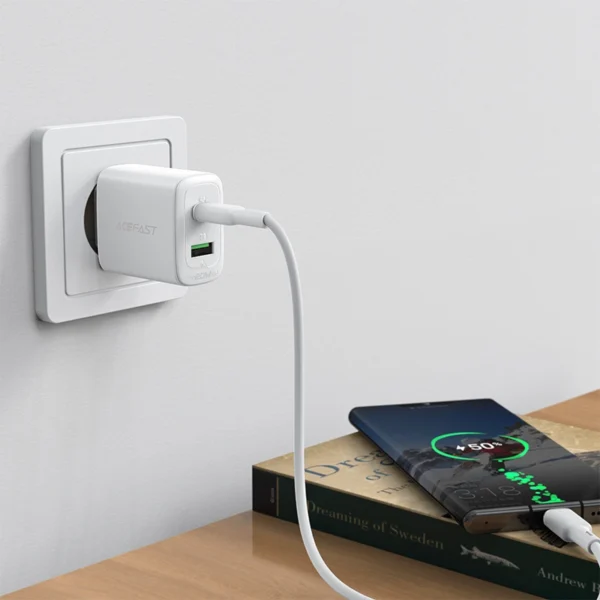Acefast wall charger USB Type C / USB 20W, PPS, PD, QC 3.0, AFC, FCP white (A25 white)eng