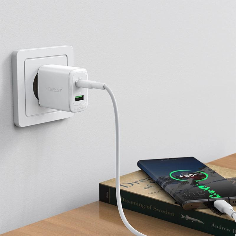 Acefast wall charger USB Type C / USB 20W, PPS, PD, QC 3.0, AFC, FCP white (A25 white)eng