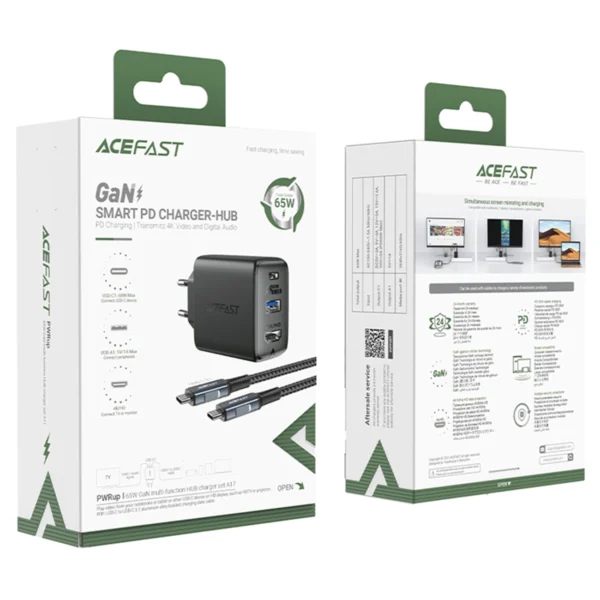 Acefast 2in1 charger GaN 65W USB Type C / USB, adapter HDMI adapter 4K 60Hz (set with cable) black (A17 black)eng