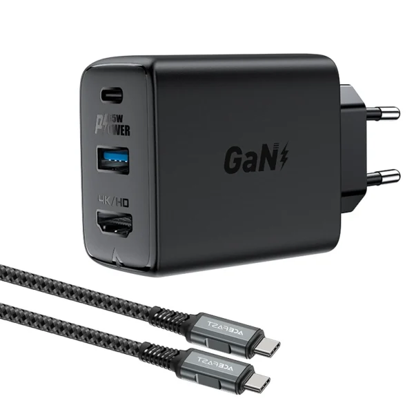 Acefast 2in1 charger GaN 65W USB Type C / USB, adapter HDMI adapter 4K 60Hz (set with cable) black (A17 black)eng