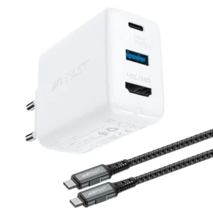 Acefast 2in1 charger GaN 65W USB Type C / USB, adapter adapter HDMI 4K @ 60Hz (set with cable) white (A17 white)eng