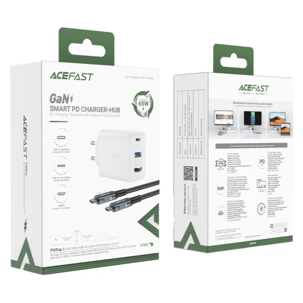 Acefast 2in1 charger GaN 65W USB Type C / USB, adapter adapter HDMI 4K @ 60Hz (set with cable) white (A17 white)eng