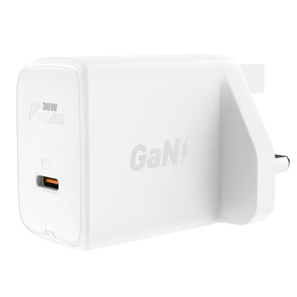 Acefast GaN wall charger (UK plug) USB Type C 30W, Power Delivery, PPS, Q3 3.0, AFC, FCP white (A24 UK white)eng