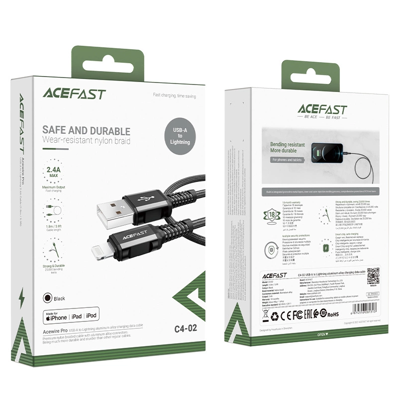 Acefast MFI USB - Lightning cable 1.8m, 2.4A black (C4-02 A Black)eng