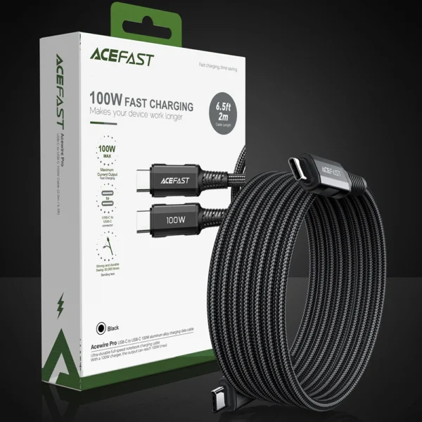 Acefast C4-03 Black USB-C - USB-C PD QC cable 100W 5A 480Mb/s 2m - blackeng