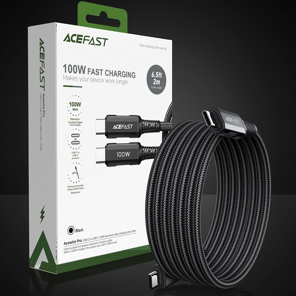 Acefast C4-03 Black USB-C - USB-C PD QC cable 100W 5A 480Mb/s 2m - blackeng