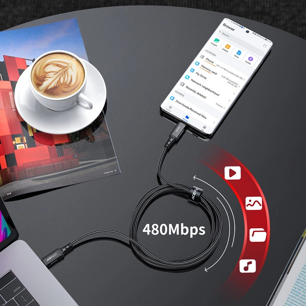 Acefast C4-03 Black USB-C - USB-C PD QC cable 100W 5A 480Mb/s 2m - blackeng