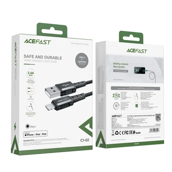 Acefast cable MFI USB - Lightning 1.2m, 2.4A black (C1-02 black)eng