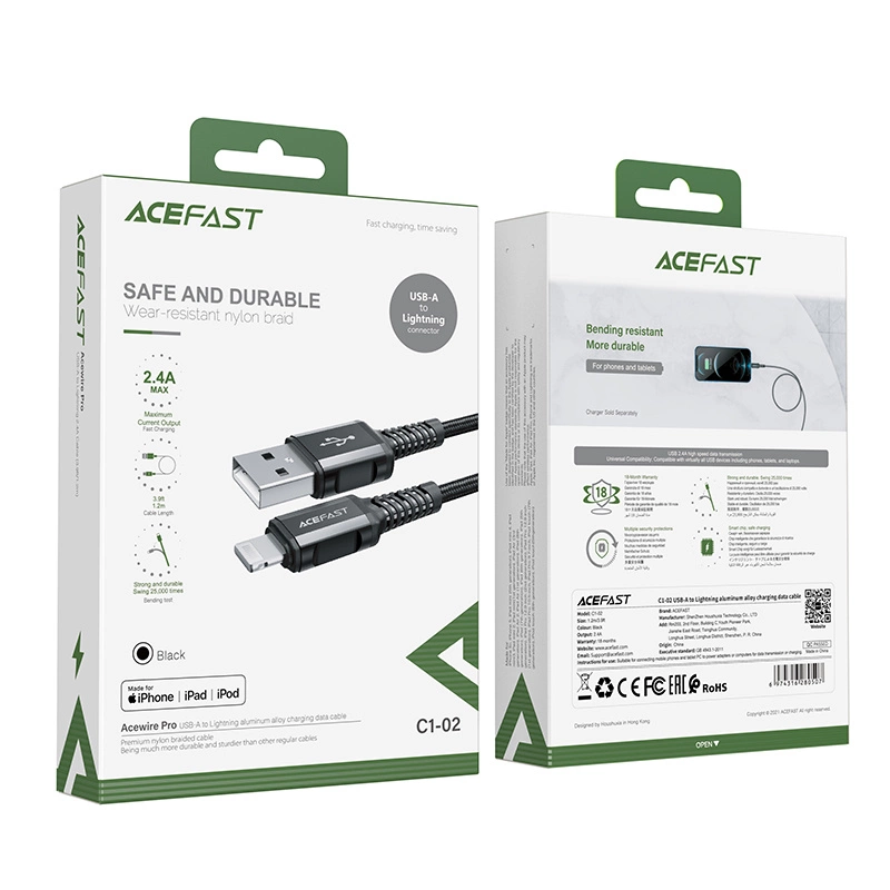 Acefast cable MFI USB - Lightning 1.2m, 2.4A black (C1-02 black)eng