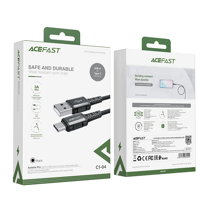 Acefast USB cable - USB Type C 1.2m, 3A black (C1-04 black)eng