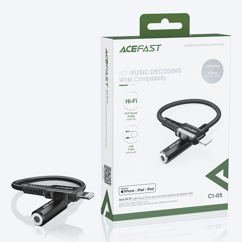 Acefast audio cable MFI Lightning - 3.5mm mini jack (female) 18cm, AUX black (C1-05 black)eng