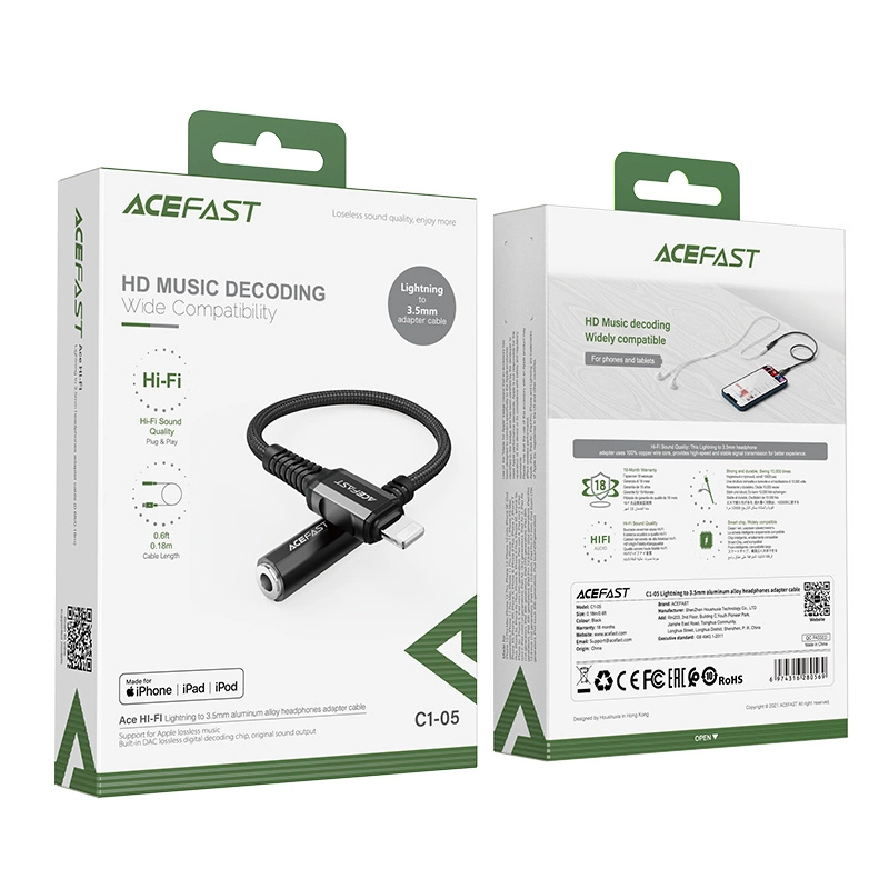 Acefast audio cable MFI Lightning - 3.5mm mini jack (female) 18cm, AUX black (C1-05 black)eng