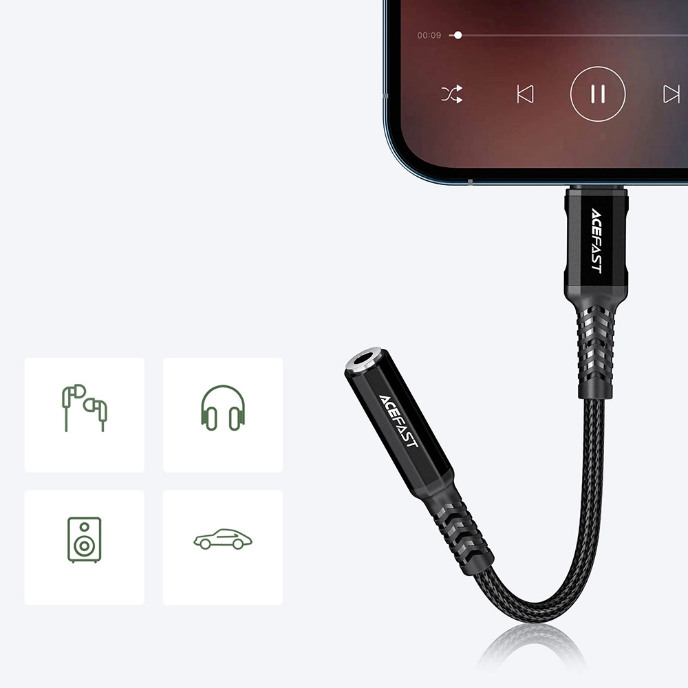 Acefast audio cable MFI Lightning - 3.5mm mini jack (female) 18cm, AUX black (C1-05 black)eng