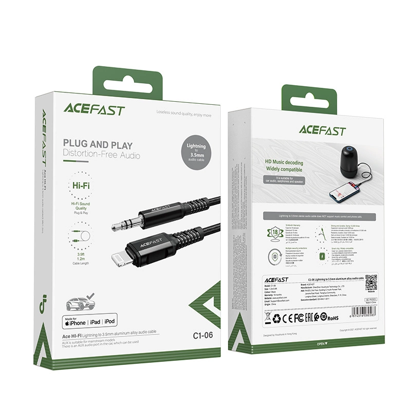 Acefast audio cable MFI Lightning - 3.5mm mini jack (male) 1.2m, AUX black (C1-06 black)eng